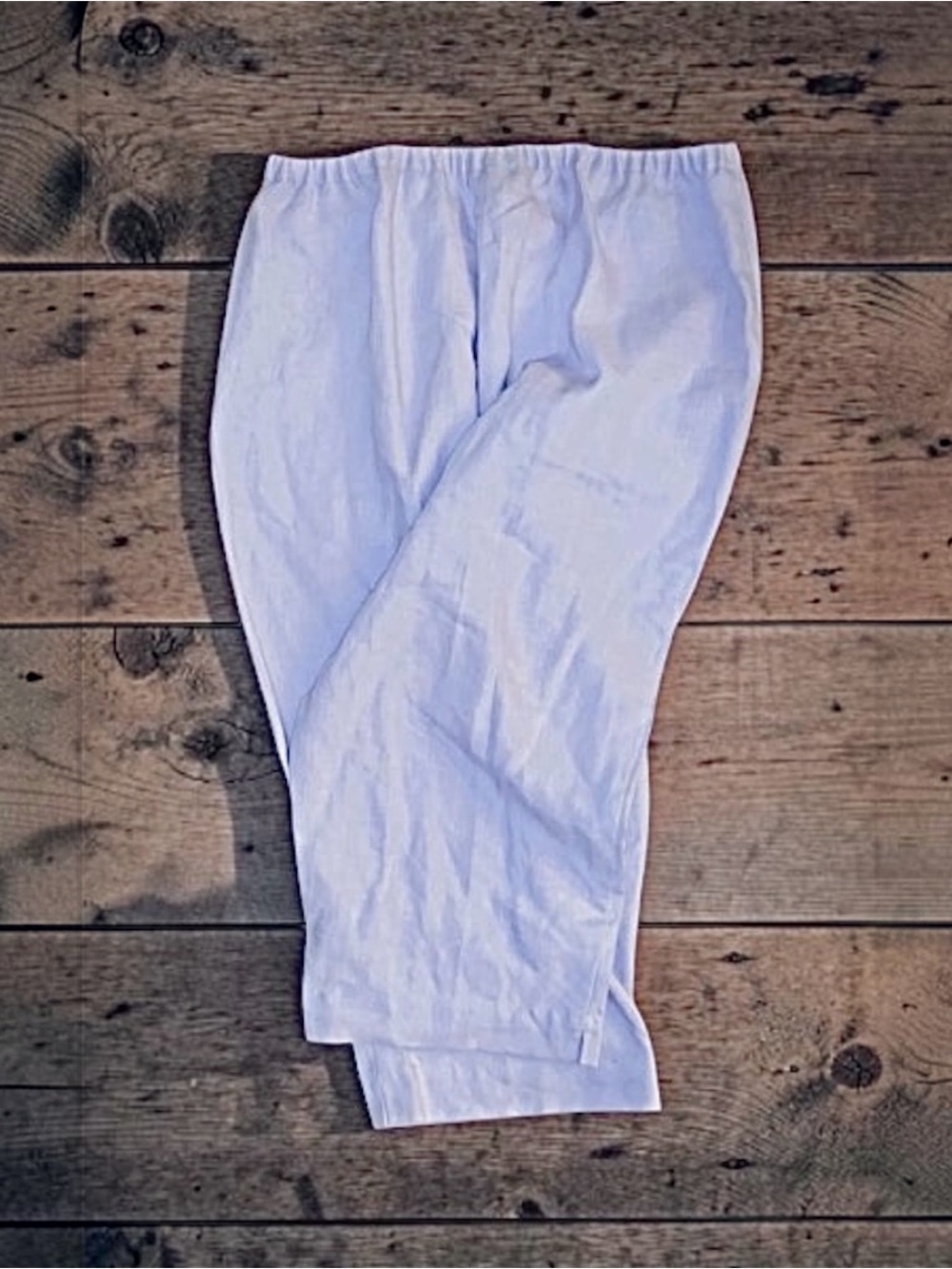 Bagatelle Cropped Pants Lilac 100% Linen Womens Size L Wide Leg Pull On Cottage